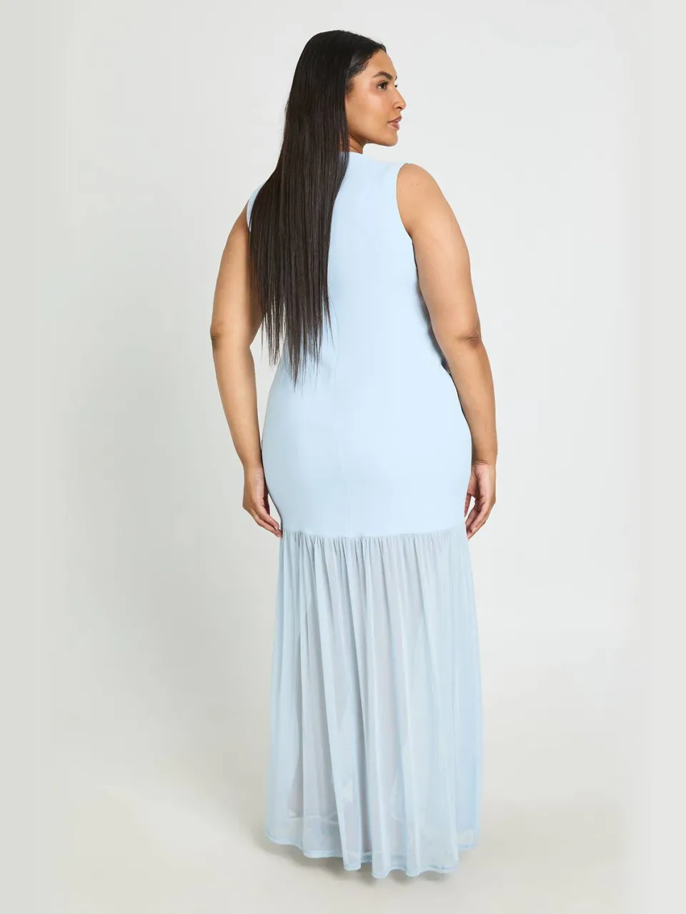 boohoo Dames Plus Doorzichtige Shirt Jurk Met Slash Hals Maxi babyblauw, foto 2