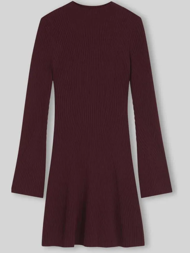 Boss Slim fit tricotjurk van scheerwolmix met ribstructuur bordeaux, foto 2