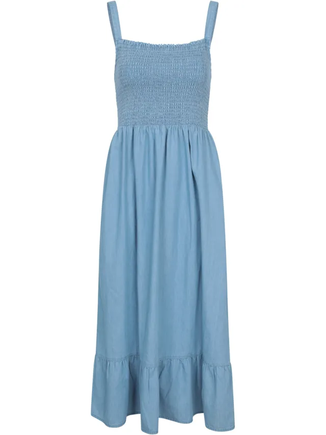 Mountain Warehouse Dames Marbella Spaghettibandjes Shirred Midi Jurk (Lichtblauw)