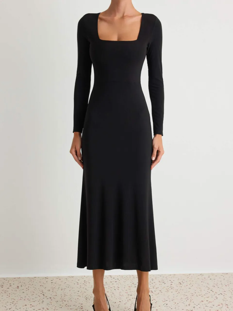 Trendyol TRENDYOLMİLLA Dames Zwart Effen Maxi Lang Avond / Dagelijks Bodycon Jurken, foto 2