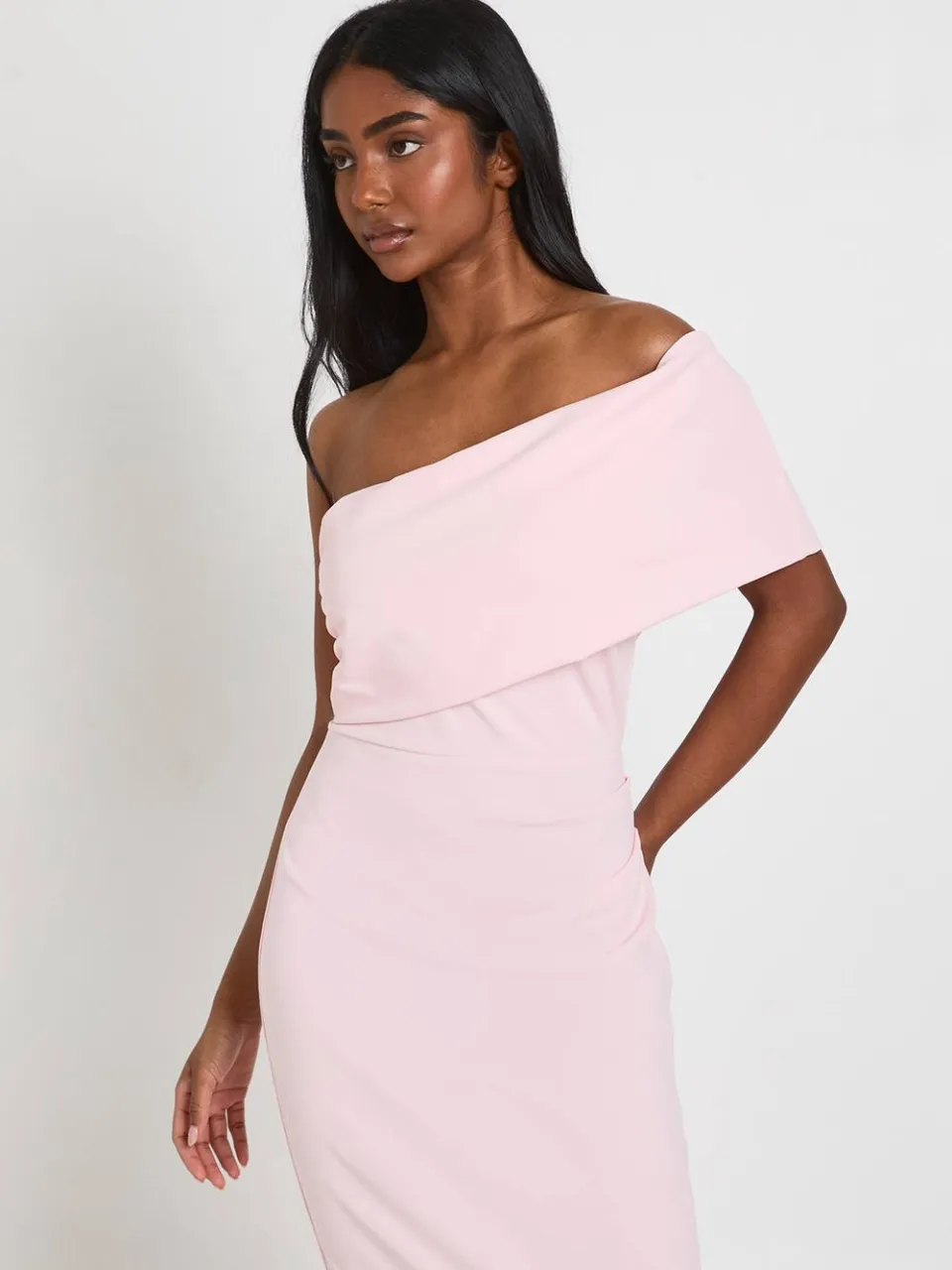 boohoo Dames Jersey Crepe Bardot Midaxi Jurk pastelroze, foto 3