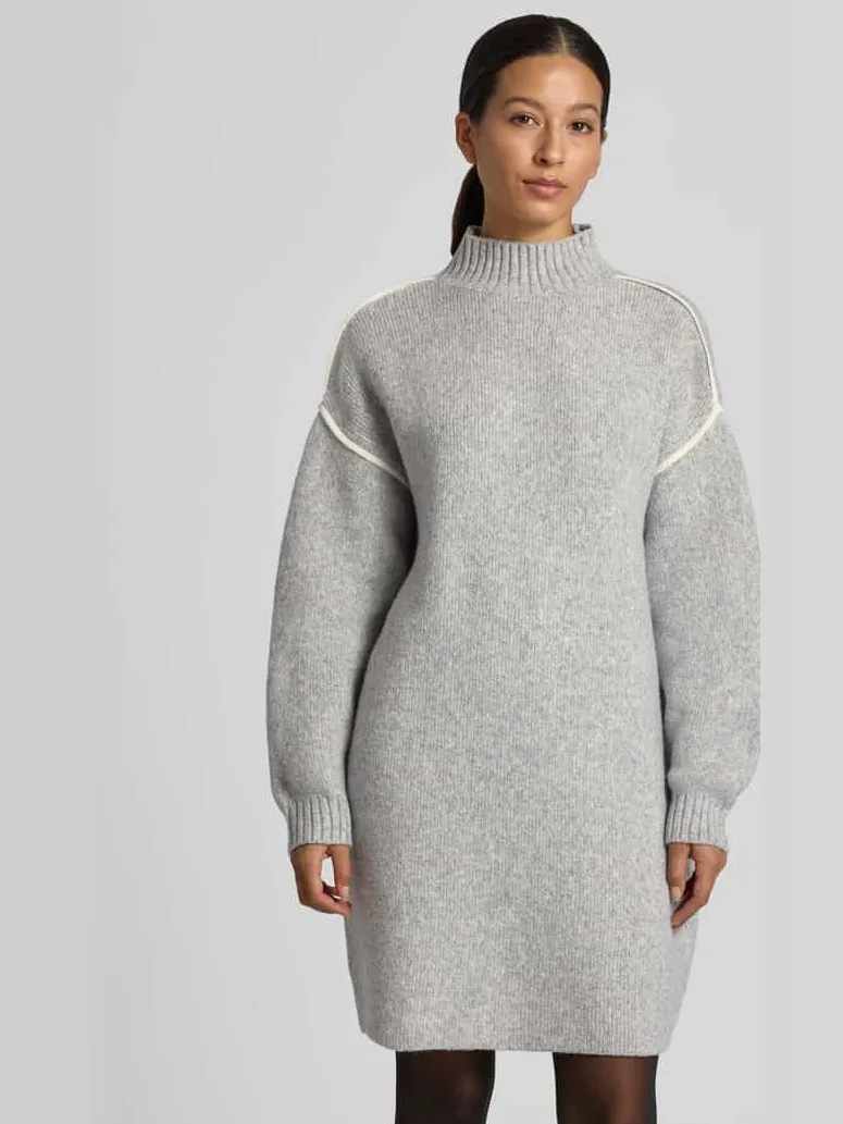 Vero Moda Regular Fit tricotjurk met contrasterende strepen model 'BOOM' Lichtgrijs gemêleerd
