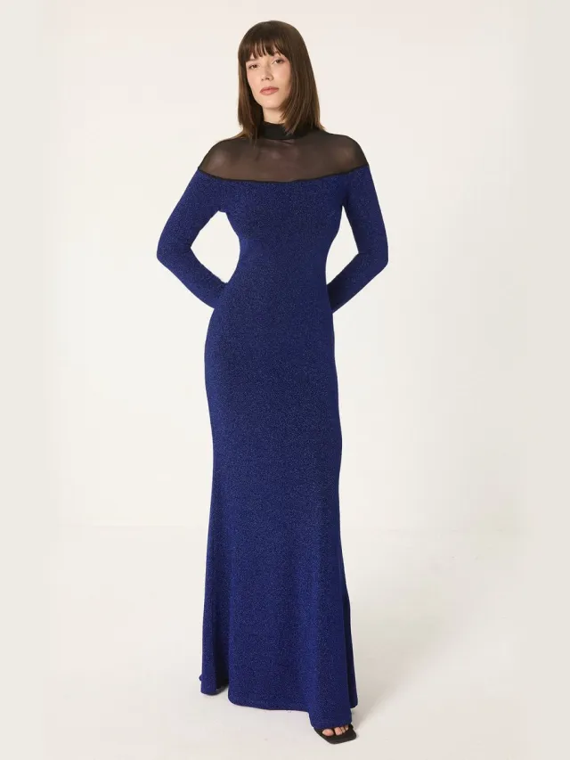 TOUCHÉ PRIVÉ Jurk met lange mouwen en glitterdetails - Koningsblauw - Dames