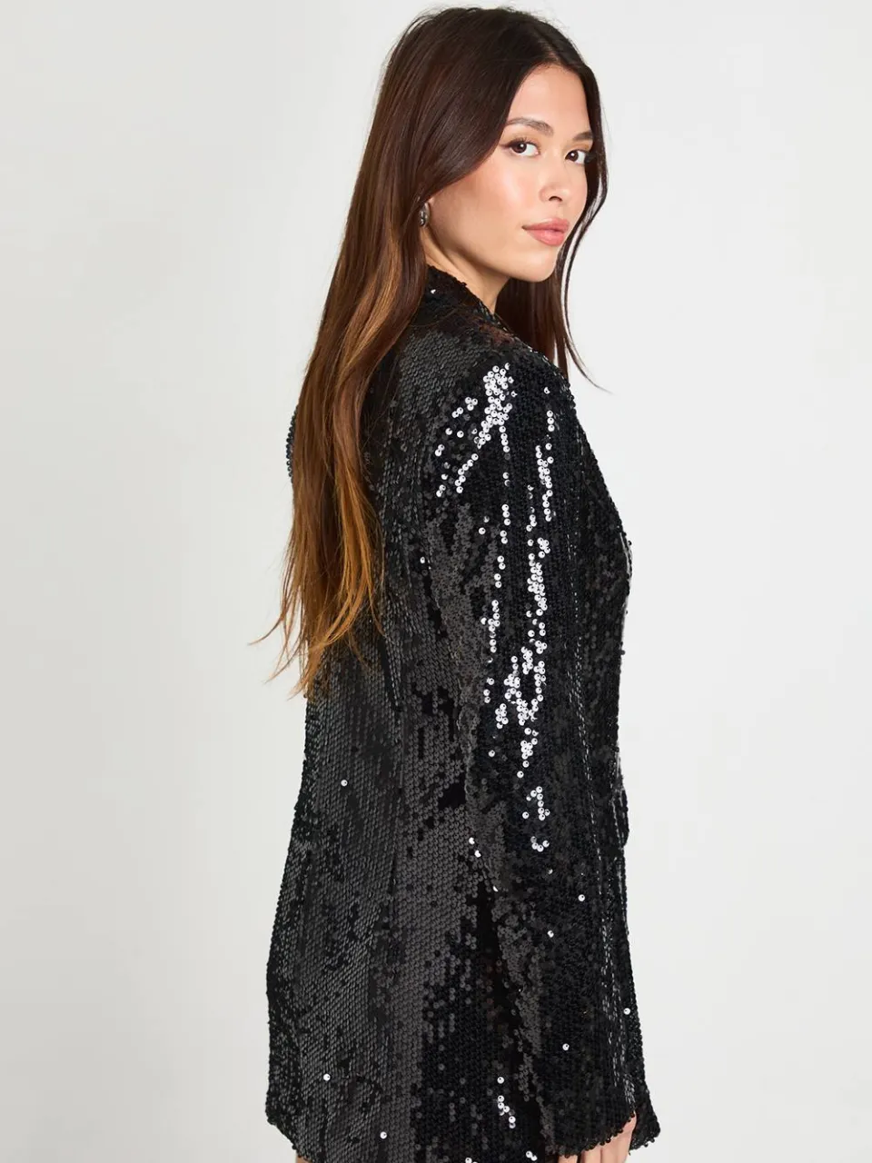 boohoo Dames Pailletten blazerjurk zwart, foto 2