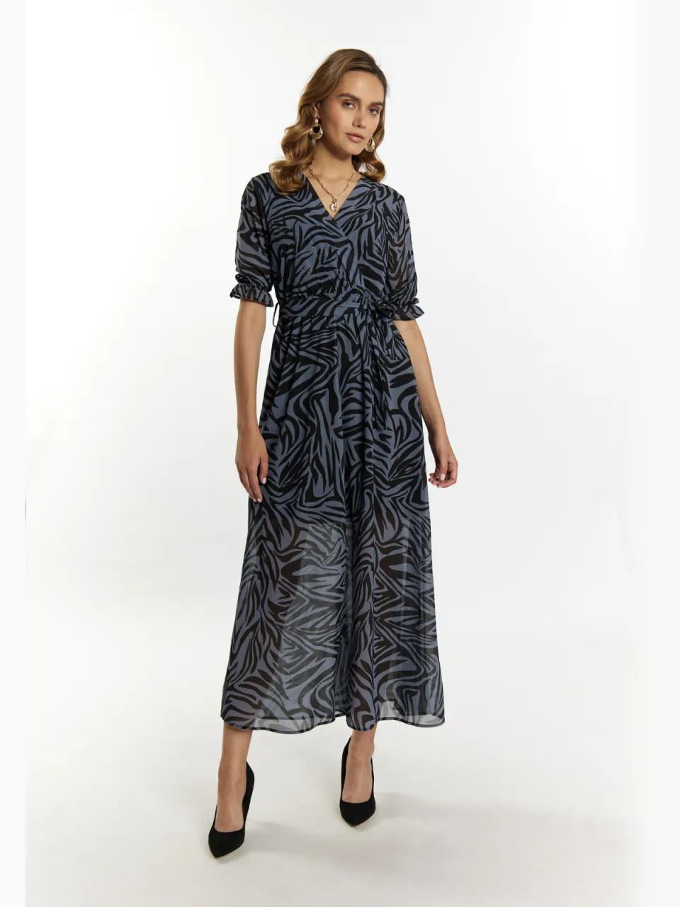 Faina Maxi-jurk met zebraprint Dames grijs/zwart Zwart/Donkergrijs