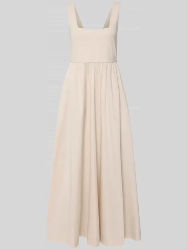 Comma Midijurk van katoenmix met carréhals Beige