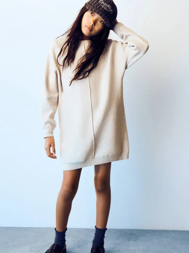 Mango Kids gebreide midi jurk - beige
