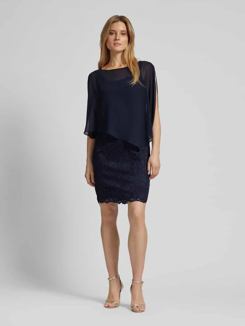 Vera Mont Knielange cocktailjurk in dubbele-laagjeslook Donkerblauw