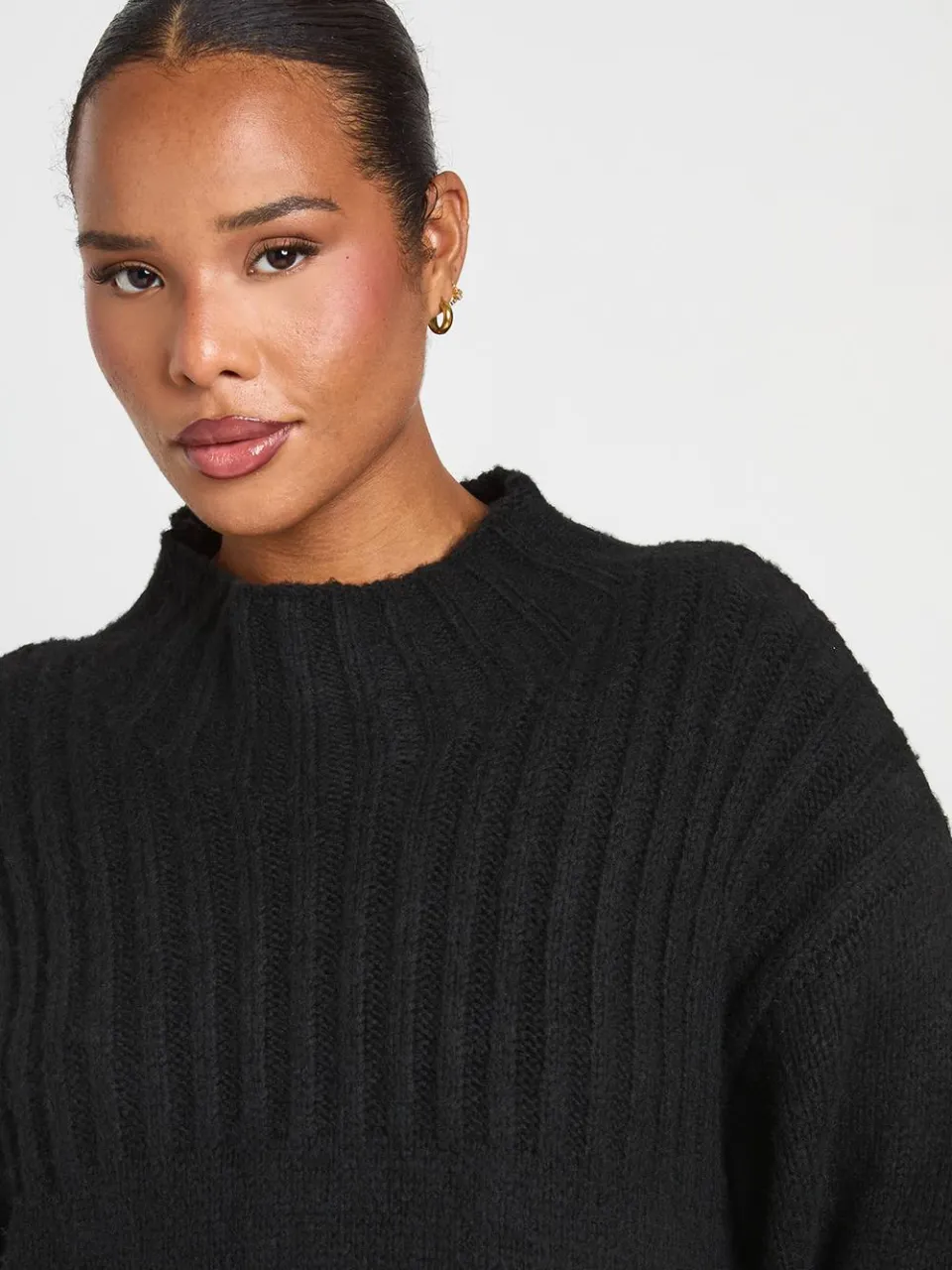 boohoo Dames Plus Hoogsluitende Oversized Gebreide Mini-trui Jurk zwart, foto 4