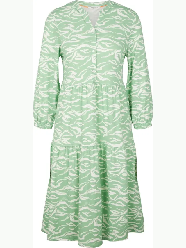 Tom Tailor dress jersey with volants Dames Jurk 31574 green small wavy design