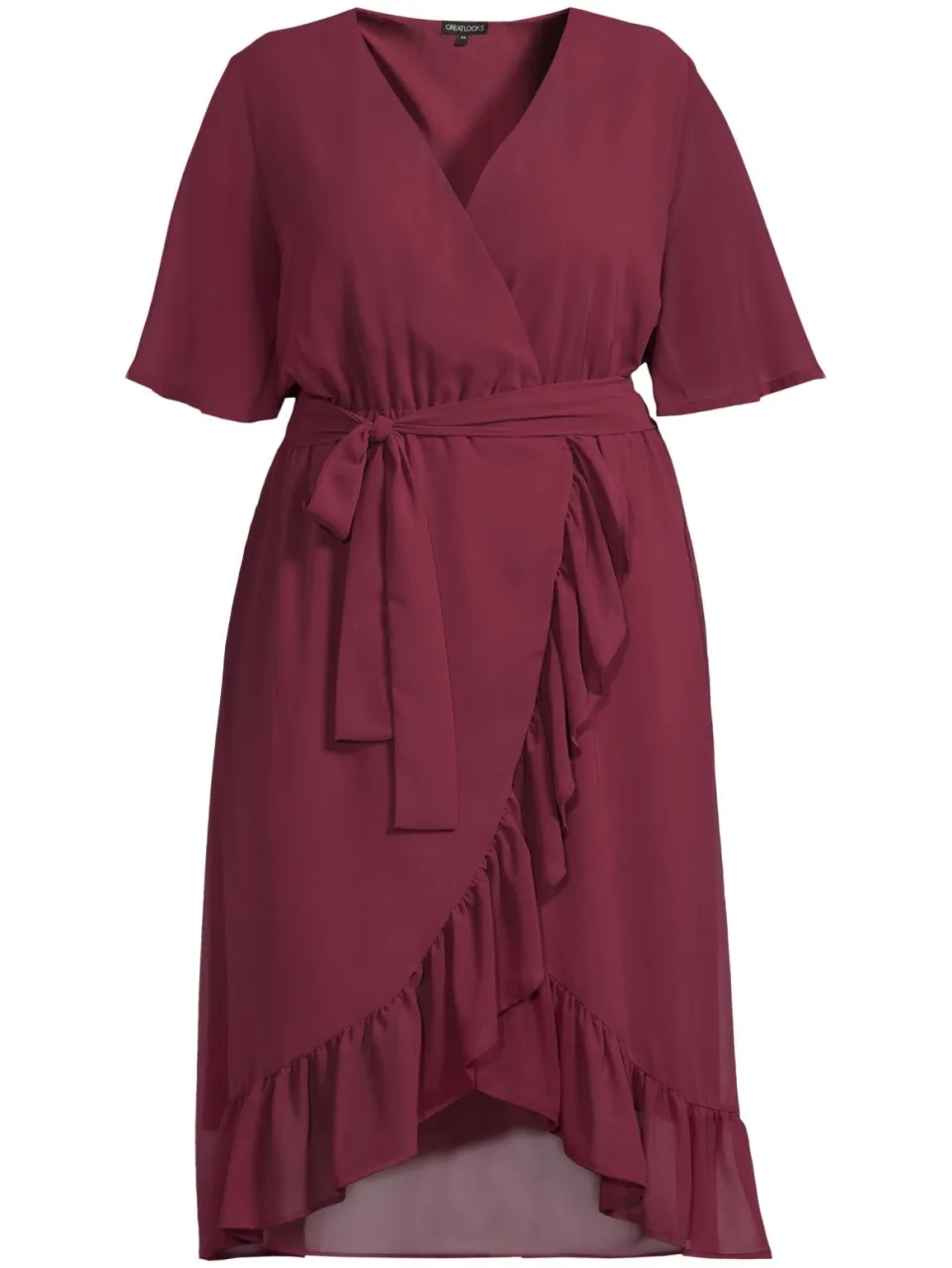 GREAT LOOKS wikkeljurk met ruches bordeaux, foto 2