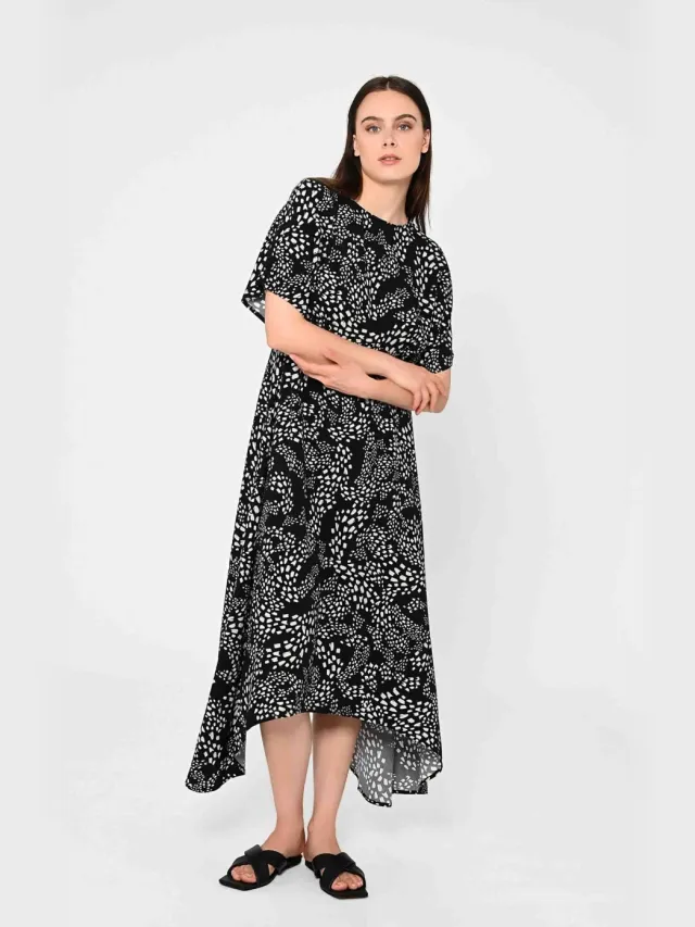 Lovjoi dames vegan Midi Jurk Odon Stream Zwart