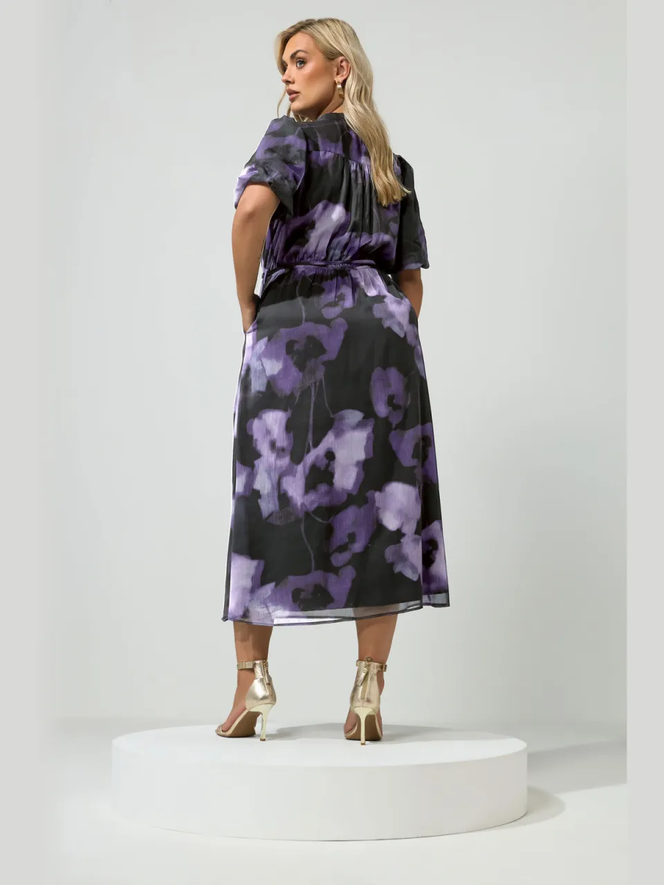 Yours London Curve Paarse Blousejurk Met Wazige Bloemenprint, foto 3