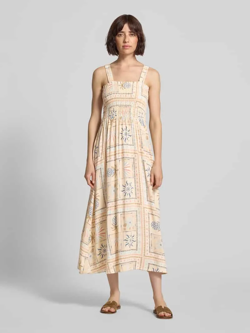 Jake*s Casual Maxijurk van viscosemix met smokdetails Beige