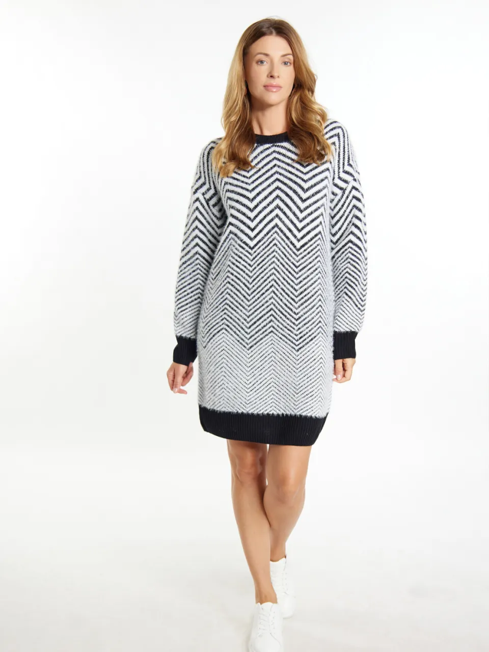 Usha Gebreide jurk Dames zwart wit Zwart/Wit