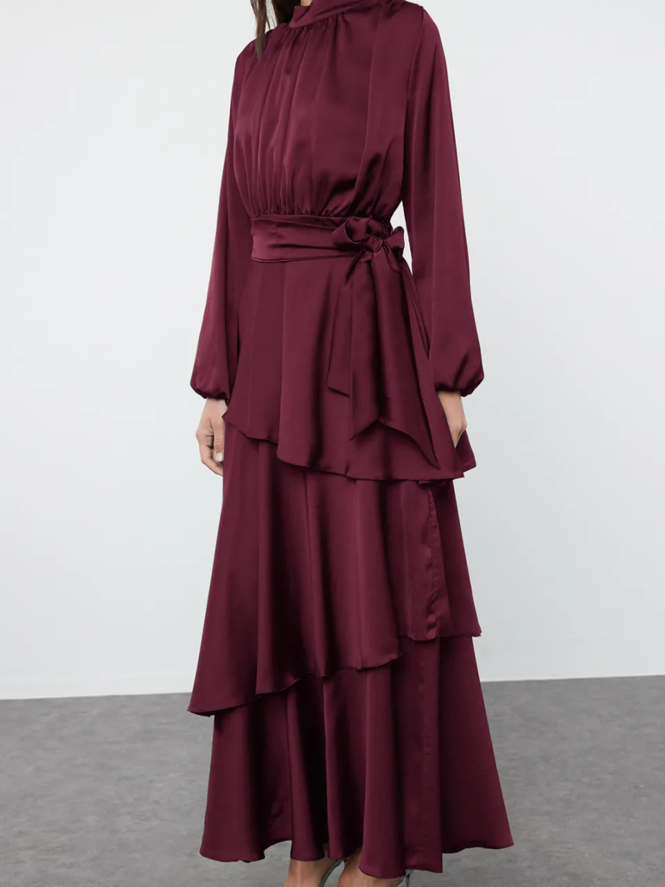 Trendyol Modest Dames Bruin Effen Maxi Lang Stijlvol/Avond Skater Modest Avond Jurken, foto 2