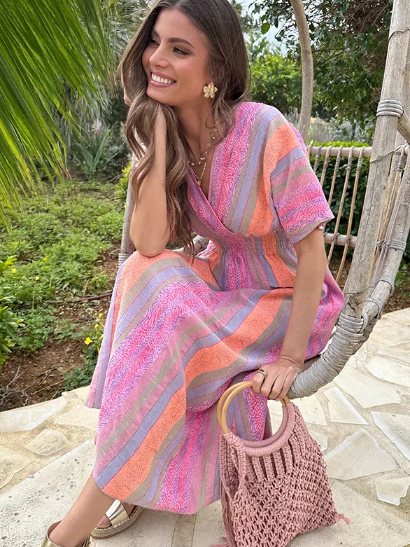 Fashion Musthaves Maxi Dress Kelim Print Roze