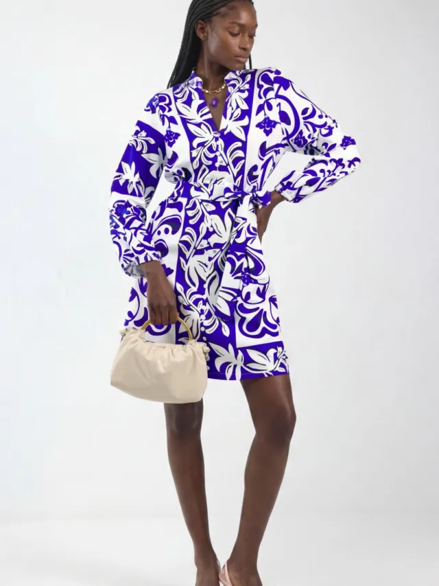 MSN Collection Bloemrijke V-hals Mini Hemdress met Ceintuur Veelkleurig