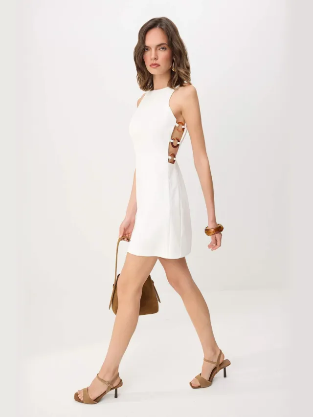 Trendyol TRENDYOLMİLLA Dames Ecru Effen Kort / Mini Mouwloos A-lijn Jurken