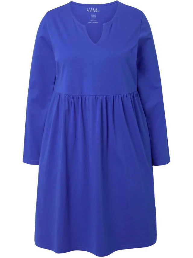 Ulla Popken Dames - Jersey jurk A-lijn tuniekhals lange mouw - Koningsblauw - Maat 54+