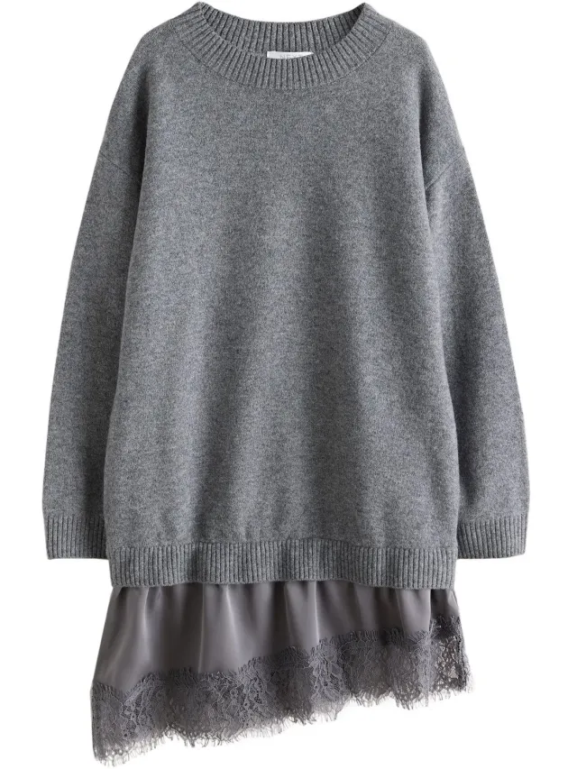 Next Meisjes - Trui-jurk met kanten rand - Grijs Grey
