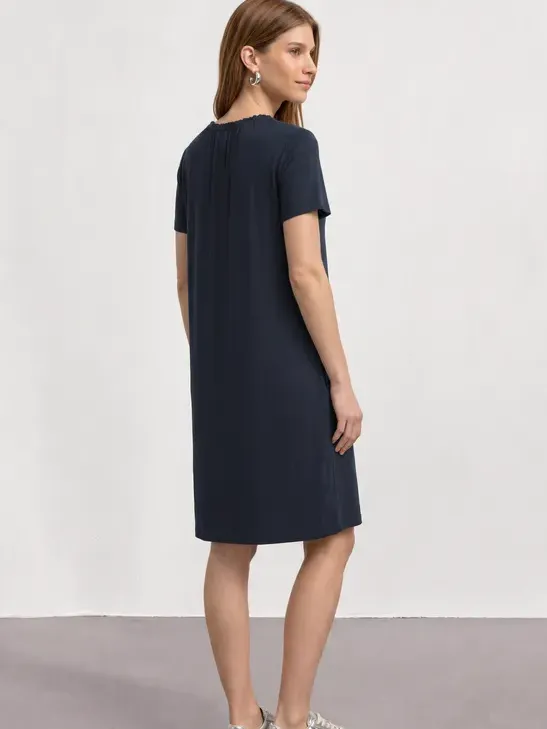 Street One Knielange jersey jurk met ronde hals blauw, foto 2