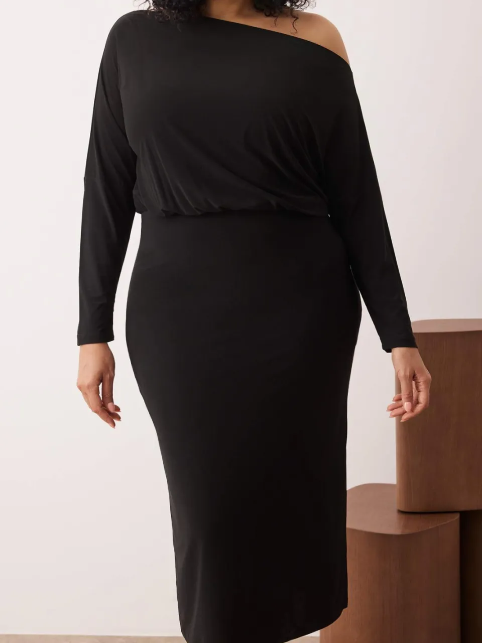 Trendyol Curve Dames Zwart Effen Maxi Lang Casual Bodycon Grote maten Jurk, foto 2