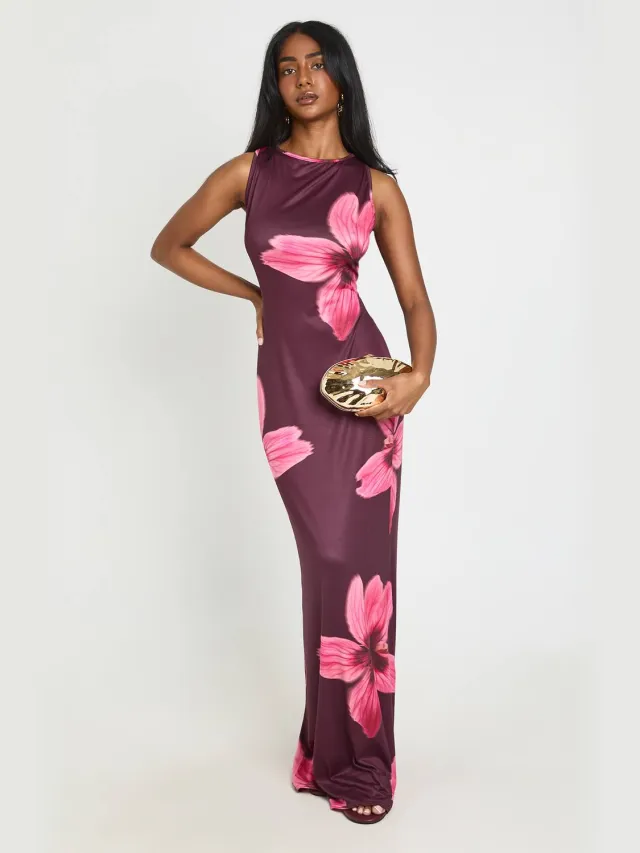 boohoo Dames Maxi-jurk Met Boothals En Oversized Bloemenprint In Superzachte Stof Roze