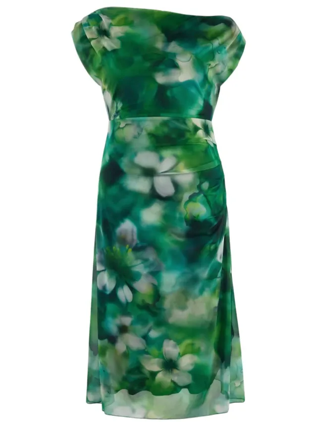 Trendyol Curve Dames Groen Bloemen Midi Mouwloos Casual A-lijn Grote maten Jurk