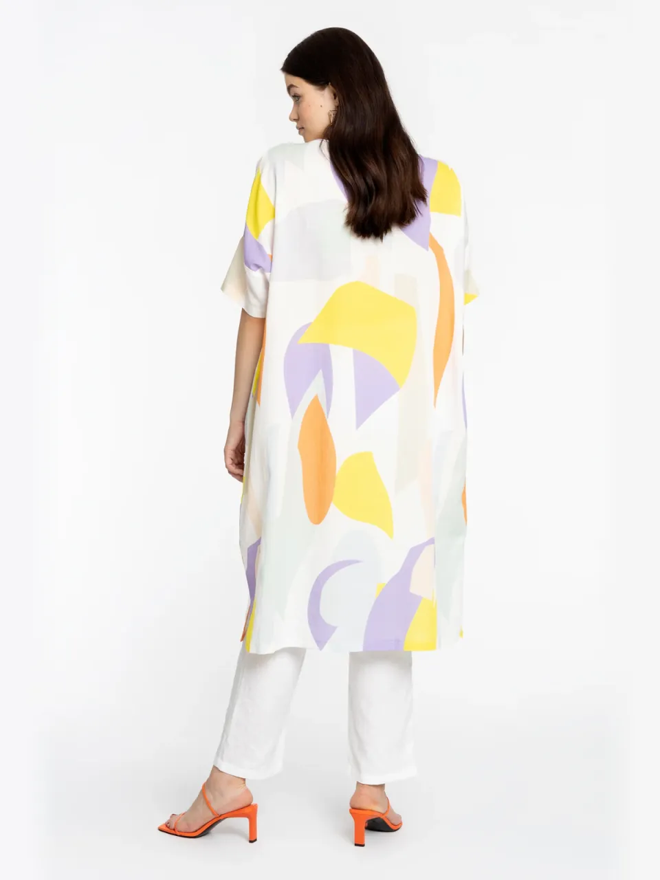 Yoek Flowly jurk met grafische print wit, foto 4