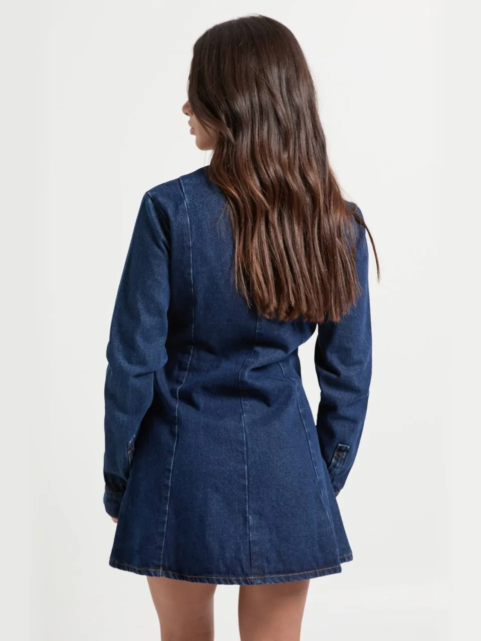 boohoo Dames Petite Flare Mini Jurk met Lange Mouwen indigo, foto 2
