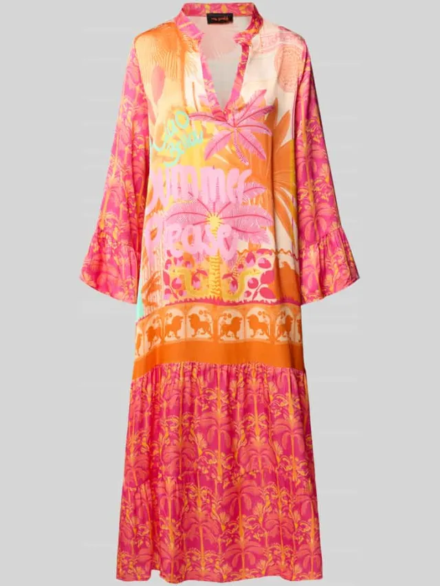 miss goodlife midi-jurk van viscose met V-hals model 'Orange Palm', foto 2