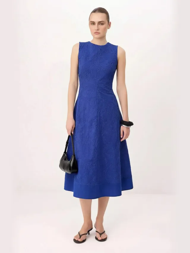 Trendyol TRENDYOLMİLLA Dames Blauw Effen Midi Mouwloos Skater Jurken Kobaltblauw