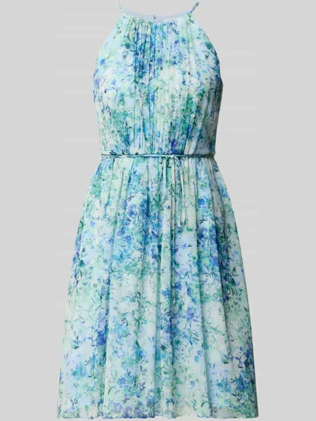 Jake*s Cocktail Mini-jurk in plooien-look met florale all-over print blauw gemêleerd, foto 2