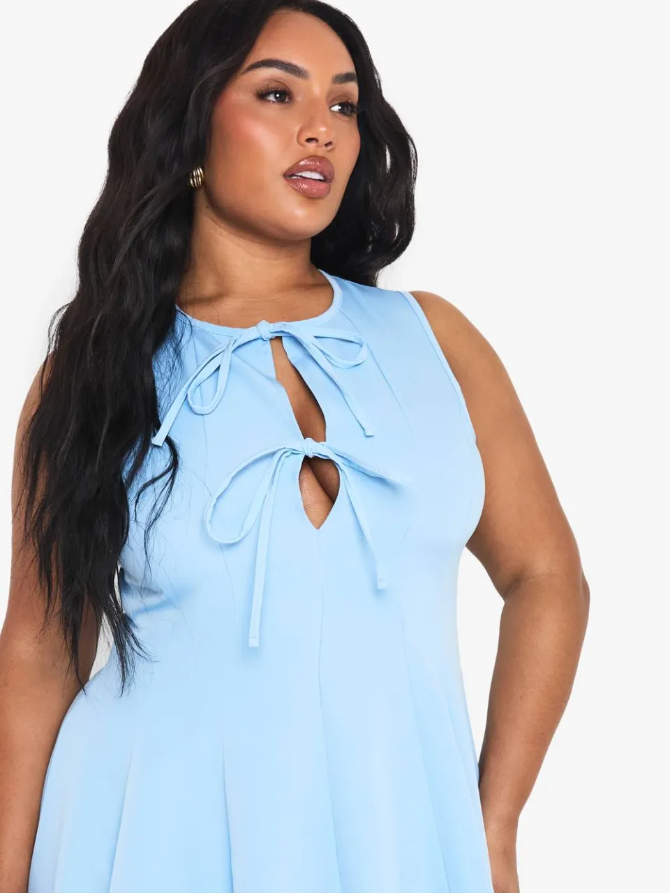 boohoo Dames PLUS MOUWLOZE SKATERJURK MET BOOGDETAIL poederblauw, foto 4