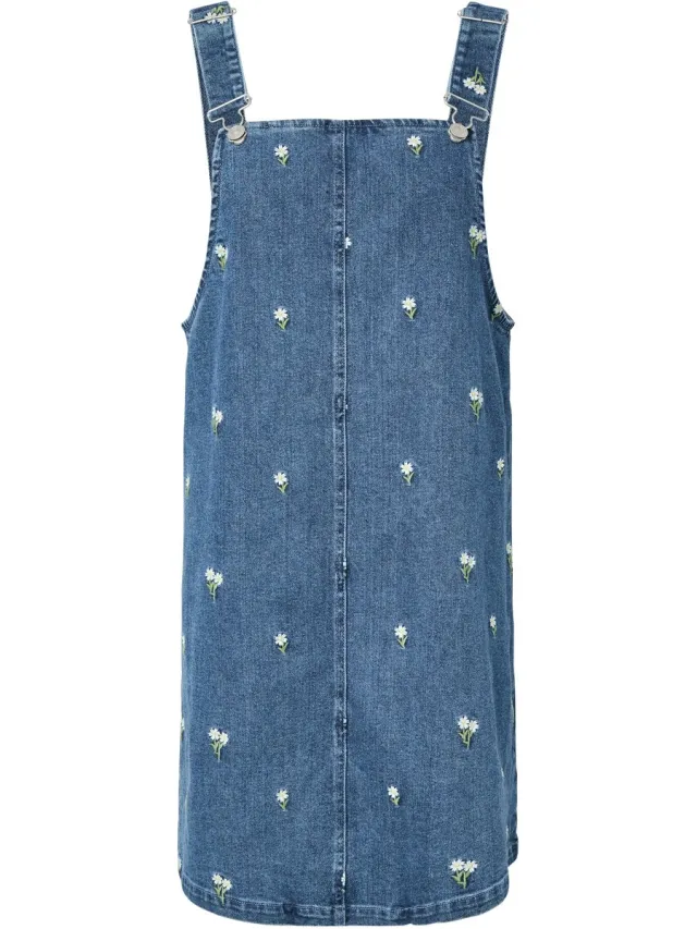Pieces PCFLORA SL DENIM EMB SPENCER DRESS - Meisjes - Mini jurken Medium Blue Denim