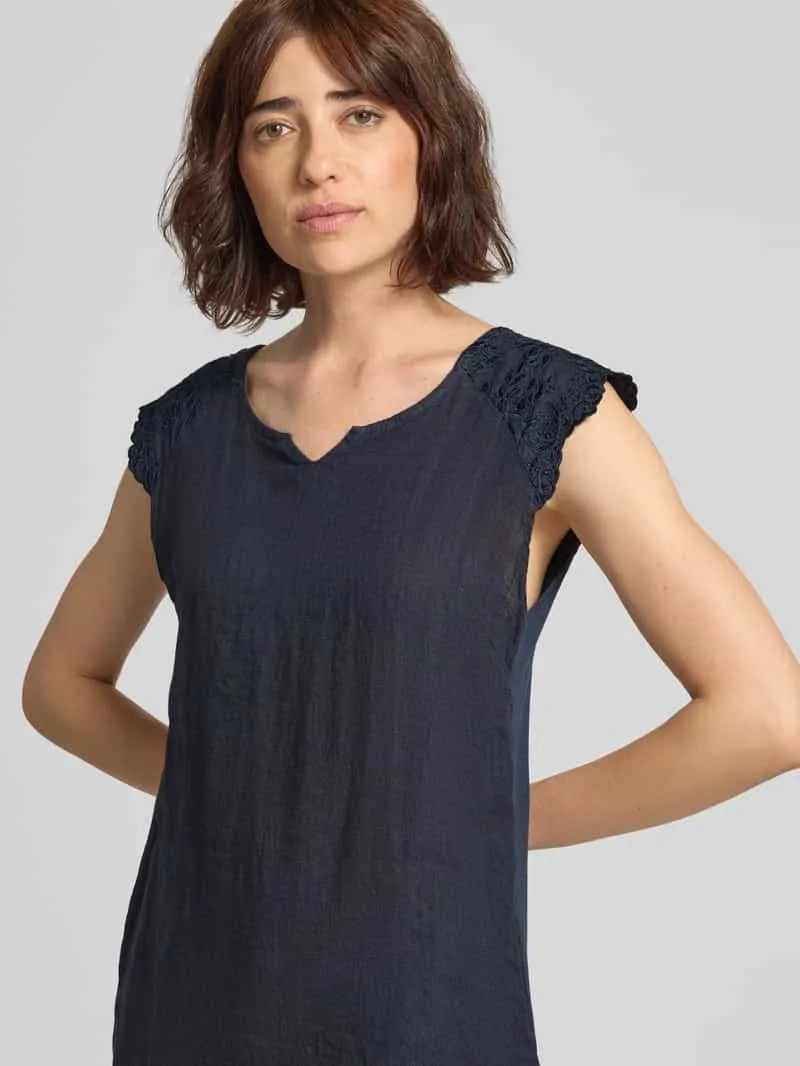 ZABAIONE Mini-jurk van linnenmix met stitchings marineblauw, foto 5