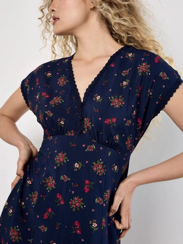 Apricot Floral Heart Midi Dress Marine
