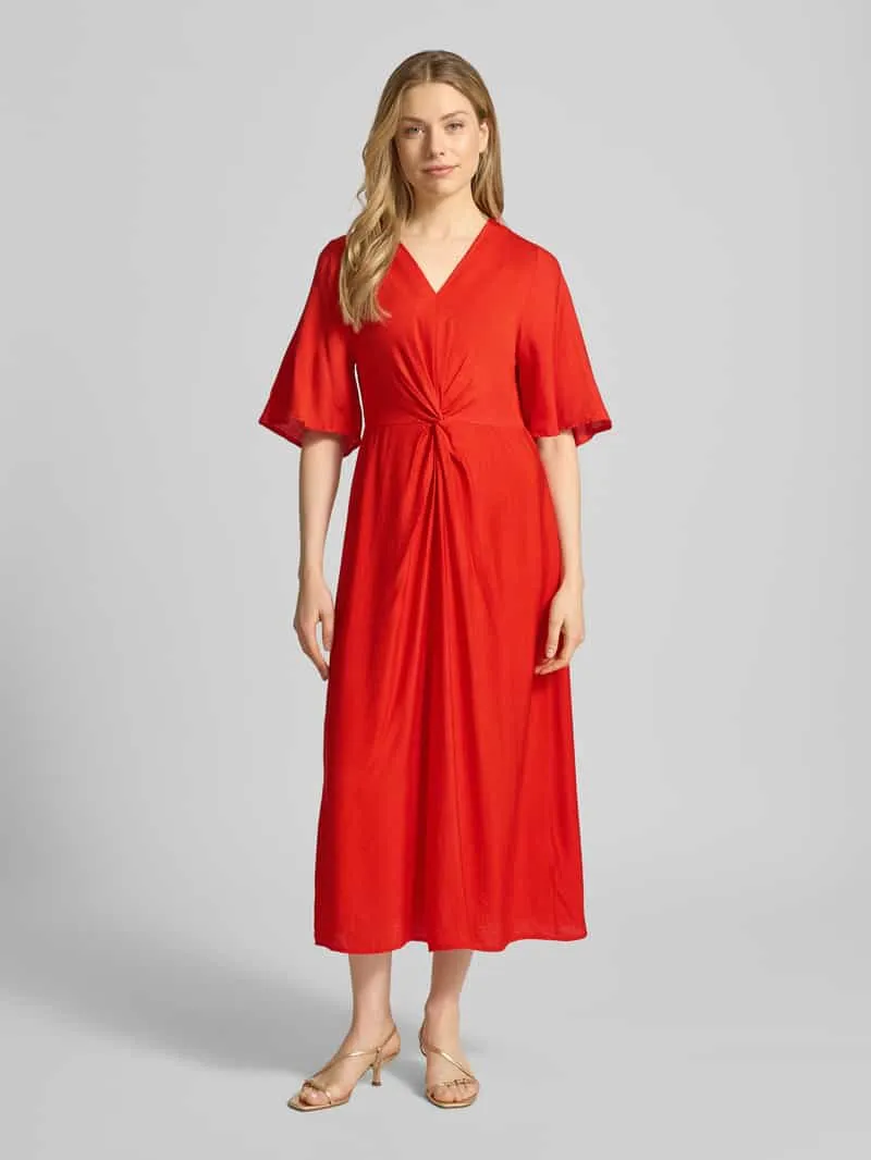 Ichi midi-jurk van viscosemix met vlindermouwen model 'MELDA' Rood