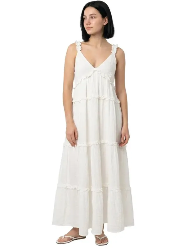 Yas Anina Mouwloze Midi-jurk Wit 36 Vrouw Star White