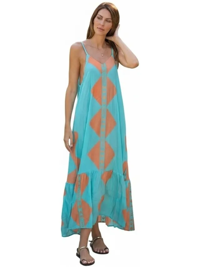 Isla Bonita By Sigris Lange Jurk Isla Bonita By Sigris Lange Midi-Jurk Blauw
