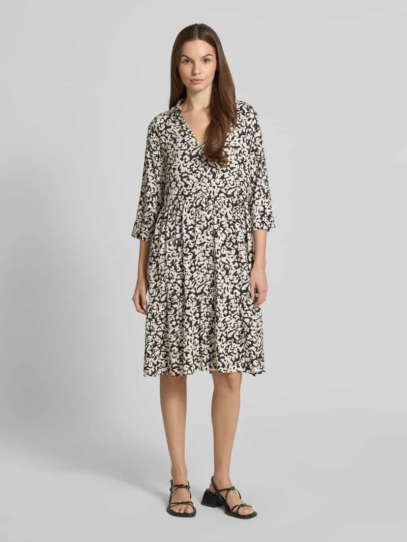 Opus Knielange jurk in laagjeslook, model 'Walari' zwart