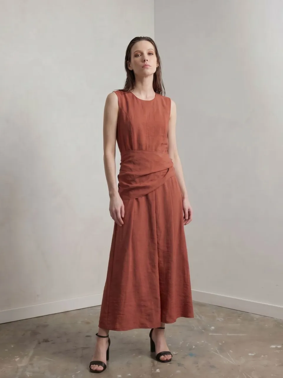 MyFashion Mouwloze A-Line Midi-jurk Donkerrood