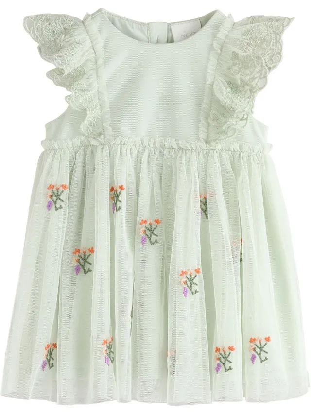 Next Meisjes - Mesh babyjurk - Groen Sage Green