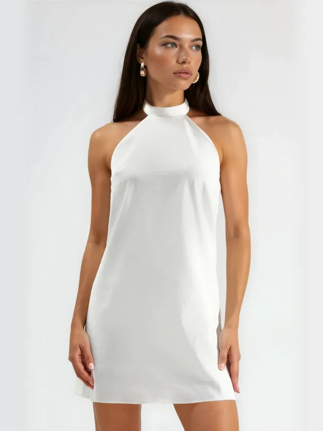 Hiccup Halter-Neck Open-Back jurk wit, foto 2