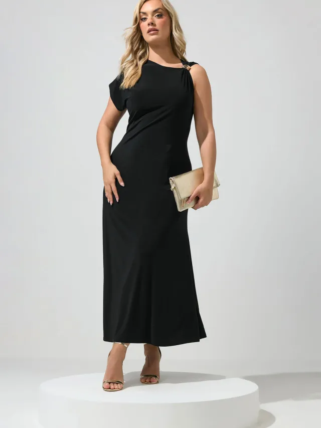 Yours London Zwart Maxijurk Met Metalen Gespdetail Black
