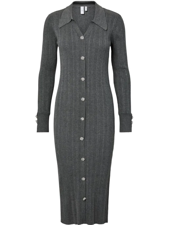 Yas Gebreide jurk YASMIQLO Dark Grey Melange