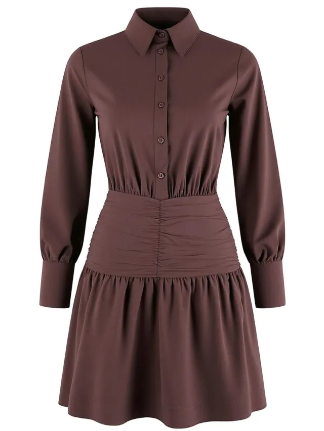 Trendyol TRENDYOLMİLLA Dames Bruin Effen Kort / Mini Lang Casual Skater Jurken Donkerbruin