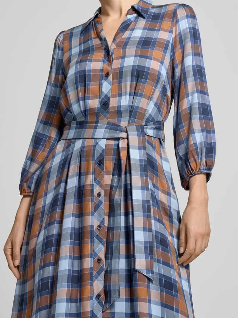 MORE & MORE Midi-jurk van pure viscose met platte kraag donkerblauw, foto 3