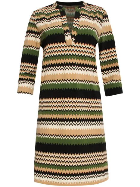 Smashed Lemon 24709 fitted zigzag print travel kwaliteit jurk beige, foto 2